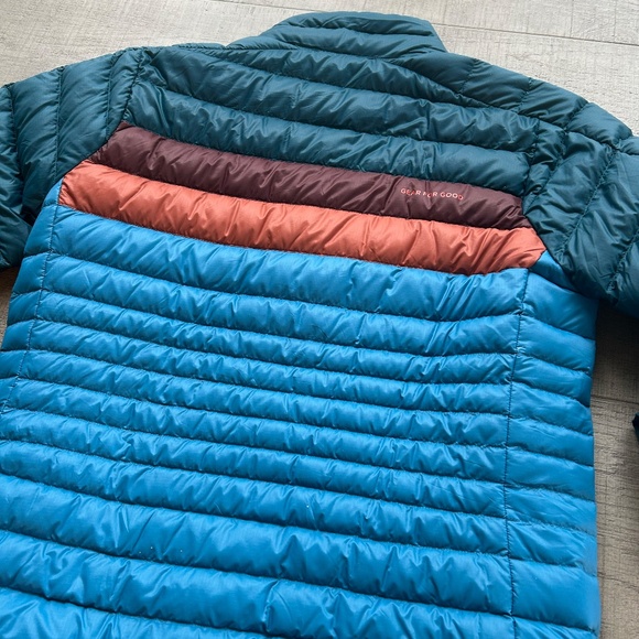 NWT: Cotopaxi Women's Fuego Hooded Down Jacket Green Blue Abyss Stripes - Med - Picture 7 of 7